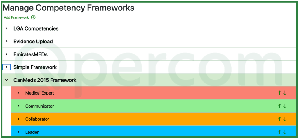 Competency framework management page on Qpercom